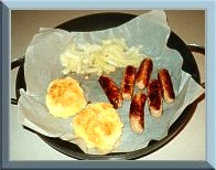 frypan paper snags onion and patties